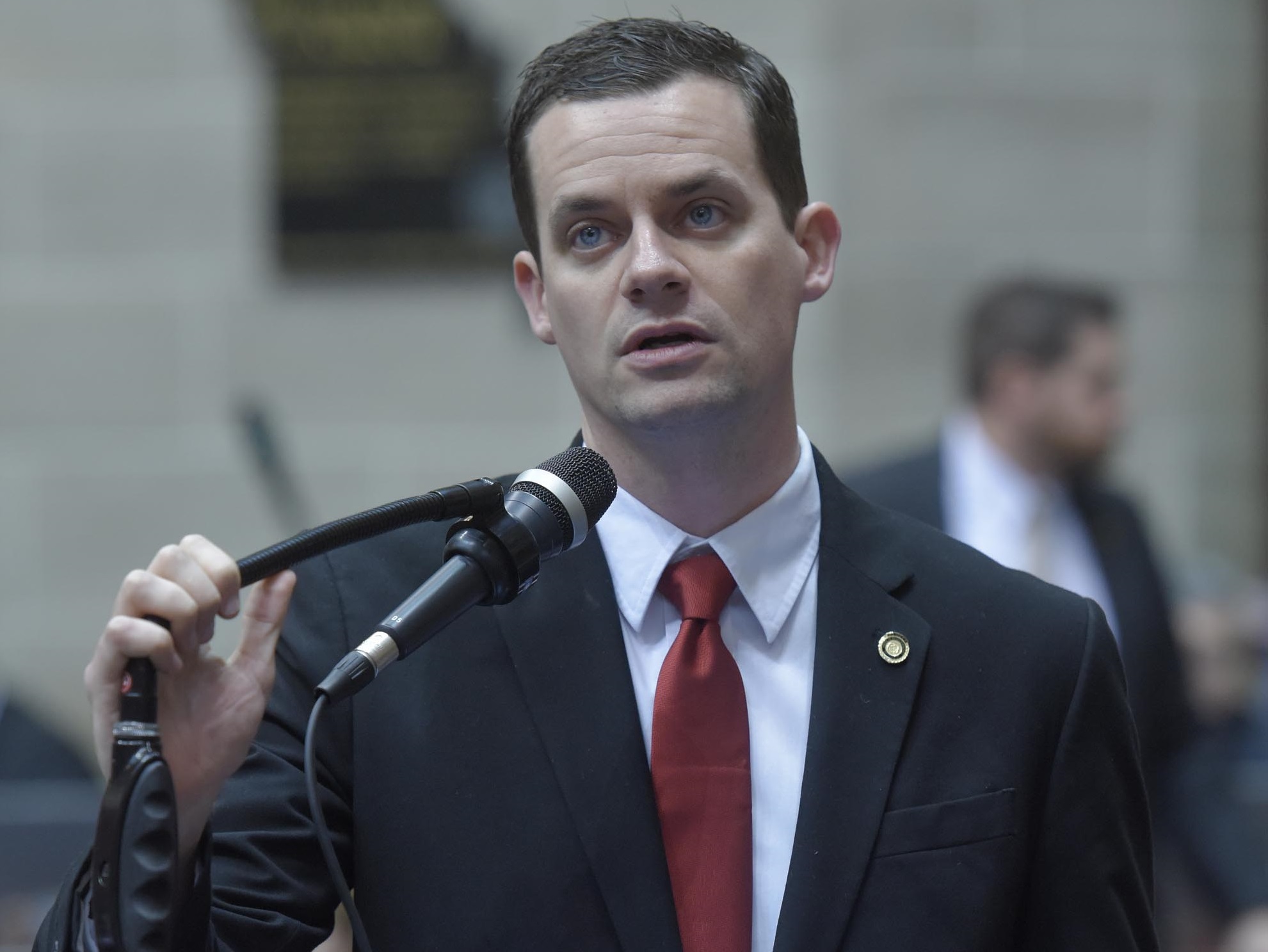 Representative Justin Alferman's gift ban proposal garnered more votes than its 2016 version. (photo; Tim Bommel, Missouri House Communications)
